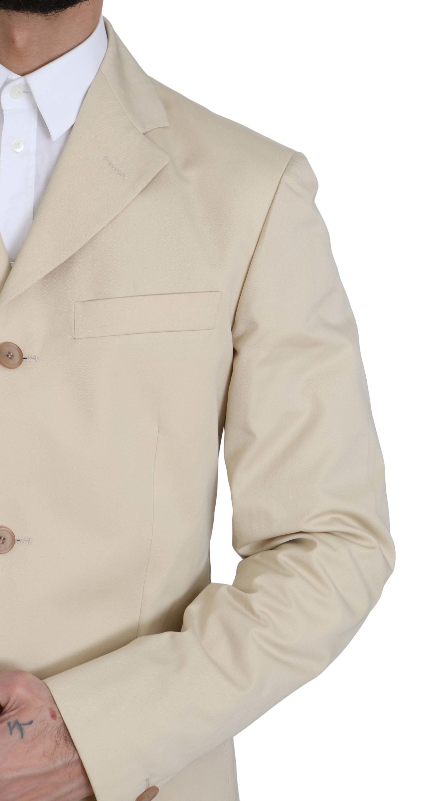 Romeo Gigli Two Piece 3 Button Beige Cotton Solid Suit Romeo Gigli