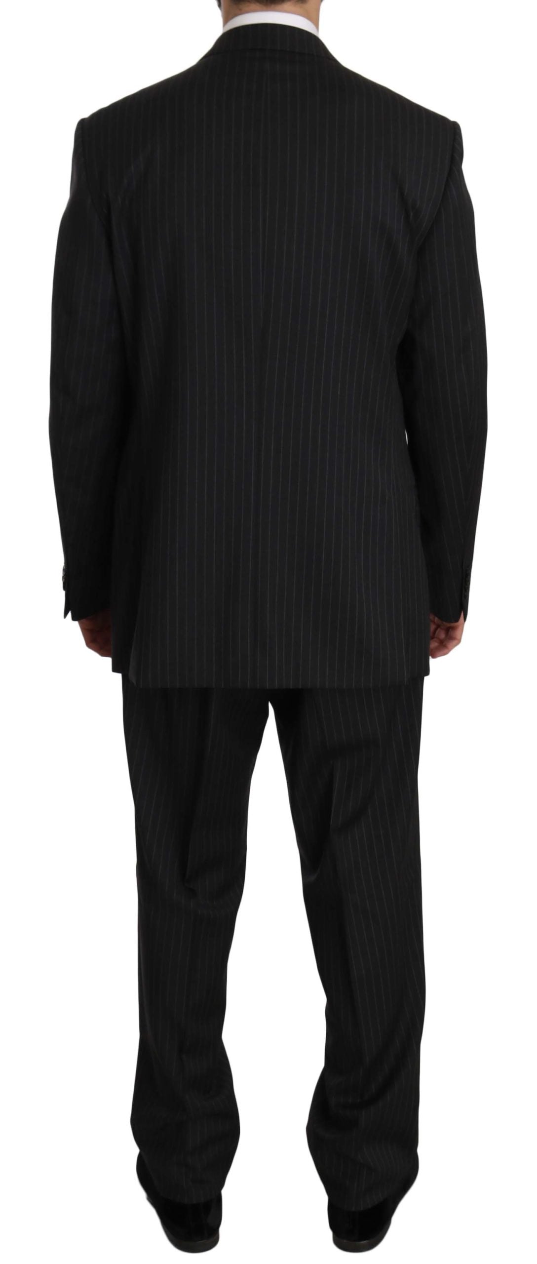 Z ZEGNA Black Striped Two Piece 3 Button 100% Wool Suit Z ZEGNA