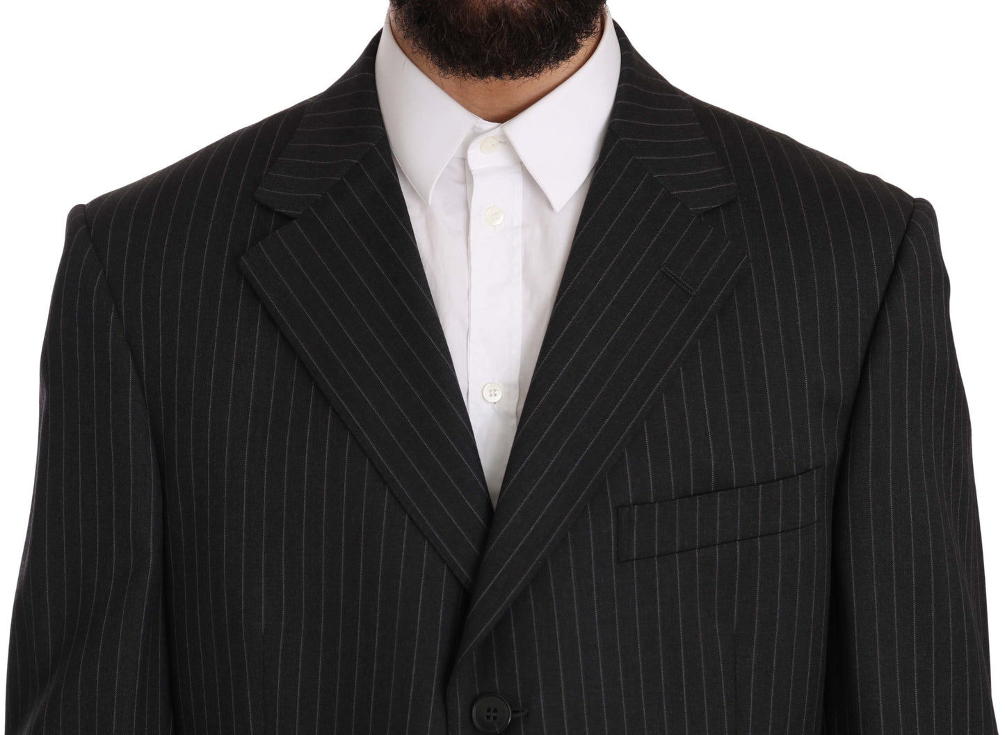 Z ZEGNA Black Striped Two Piece 3 Button 100% Wool Suit Z ZEGNA