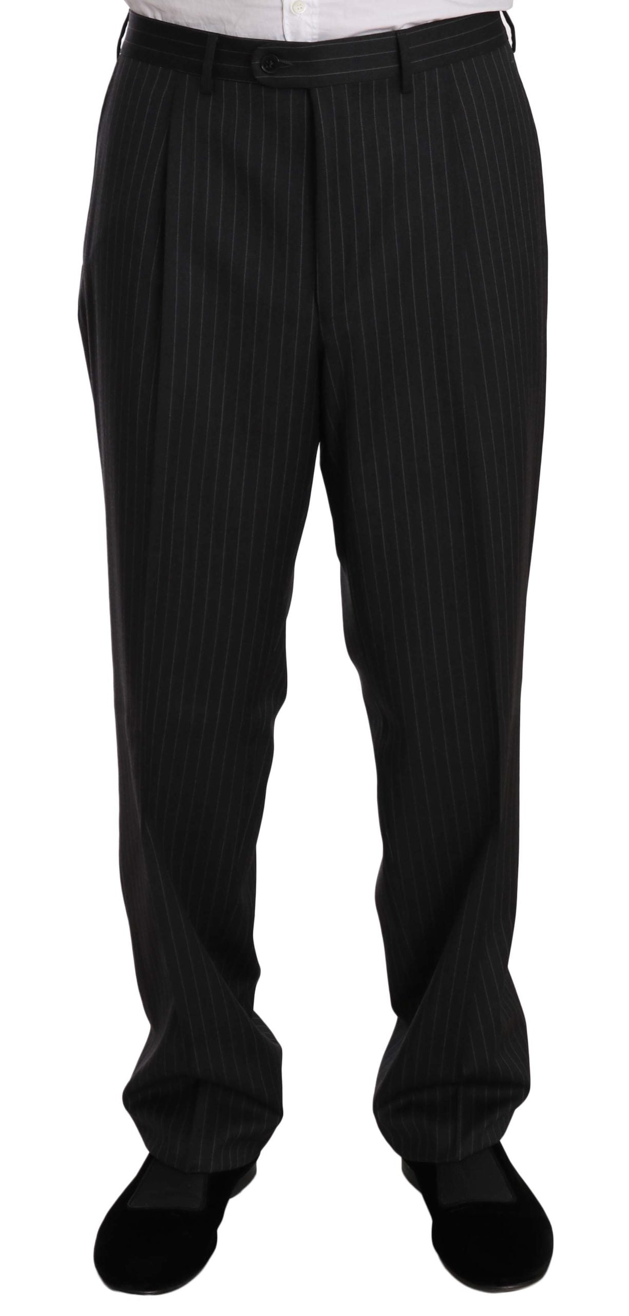 Z ZEGNA Black Striped Two Piece 3 Button 100% Wool Suit Z ZEGNA