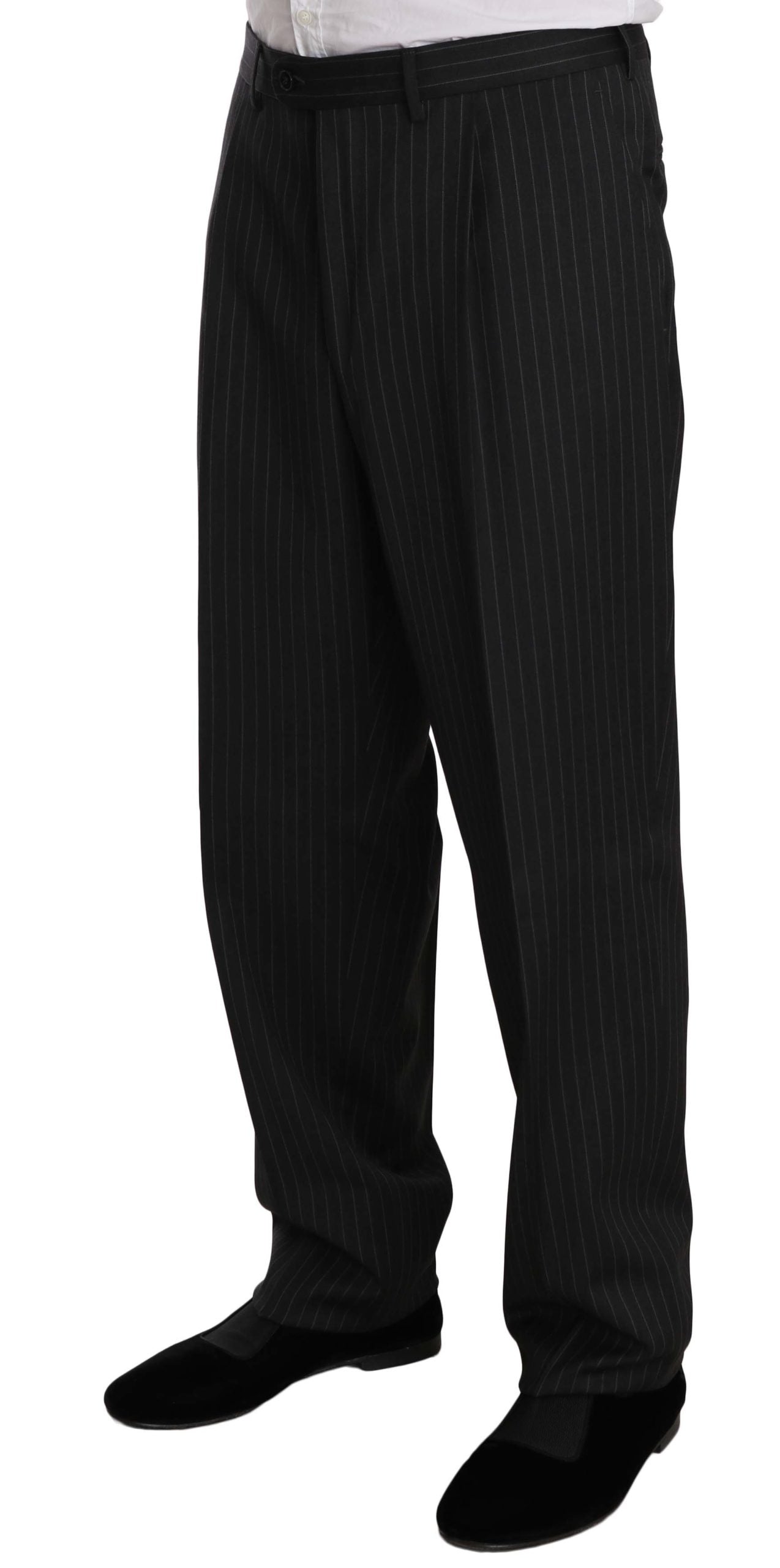 Z ZEGNA Black Striped Two Piece 3 Button 100% Wool Suit Z ZEGNA