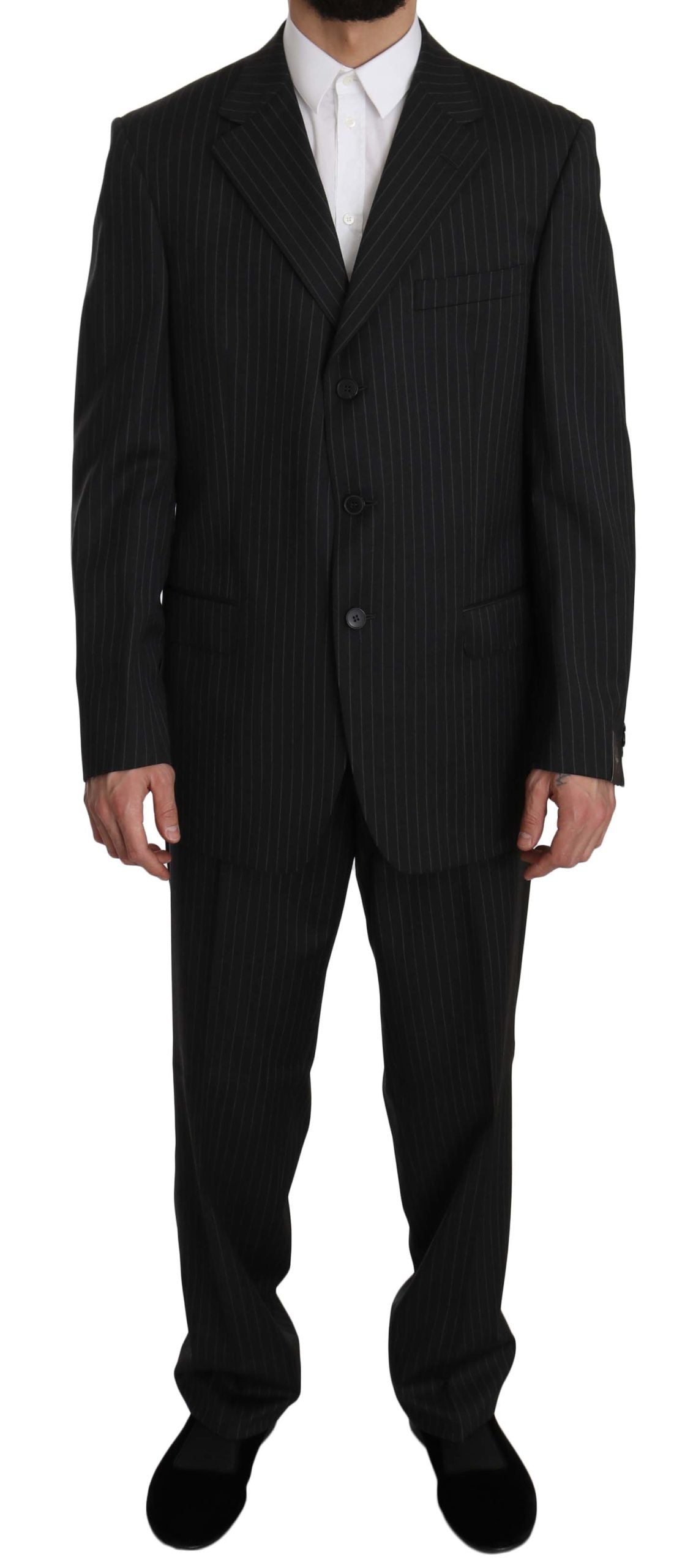 Z ZEGNA Black Striped Two Piece 3 Button 100% Wool Suit Z ZEGNA