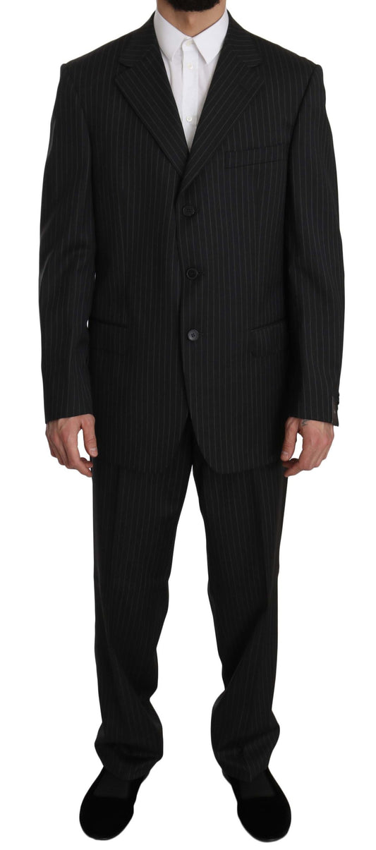 Z ZEGNA Black Striped Two Piece 3 Button 100% Wool Suit Z ZEGNA
