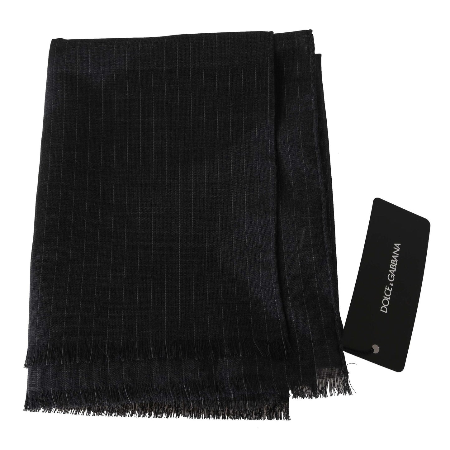 Dolce & Gabbana Gray 100% Wool Striped Pattern Wrap Scarf