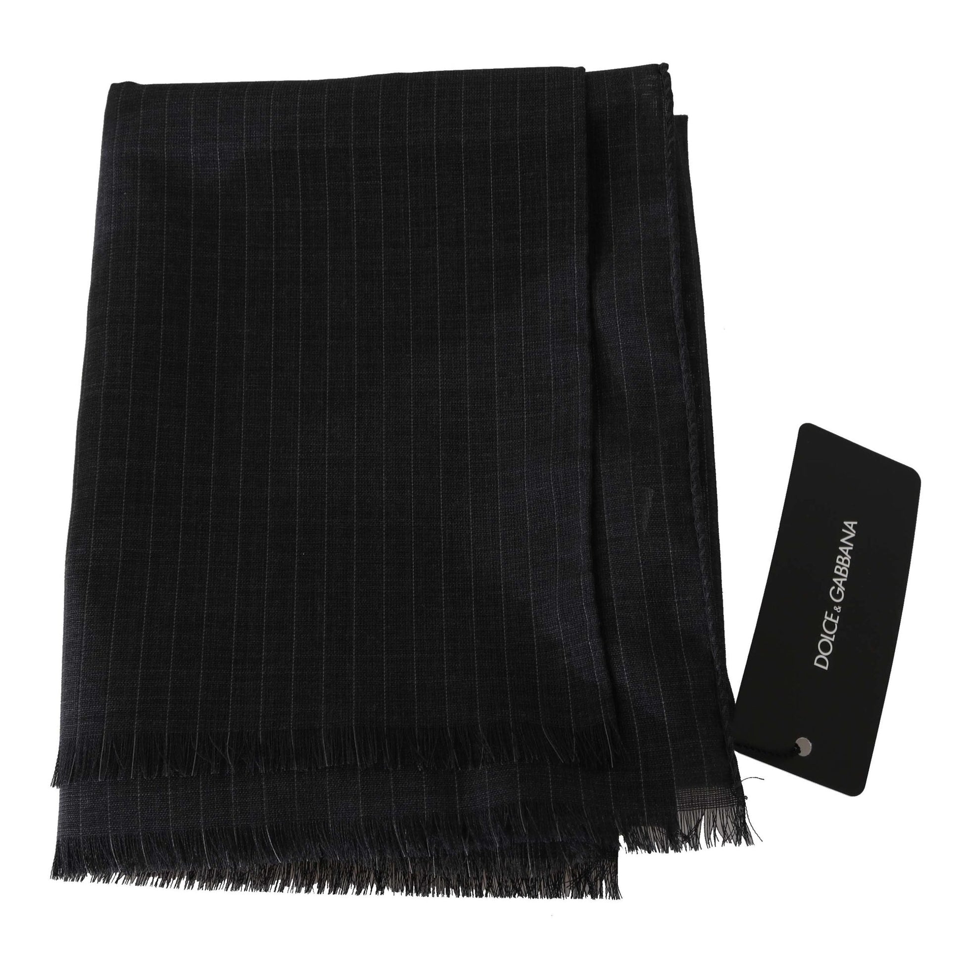 Dolce & Gabbana Gray 100% Wool Striped Pattern Wrap Scarf