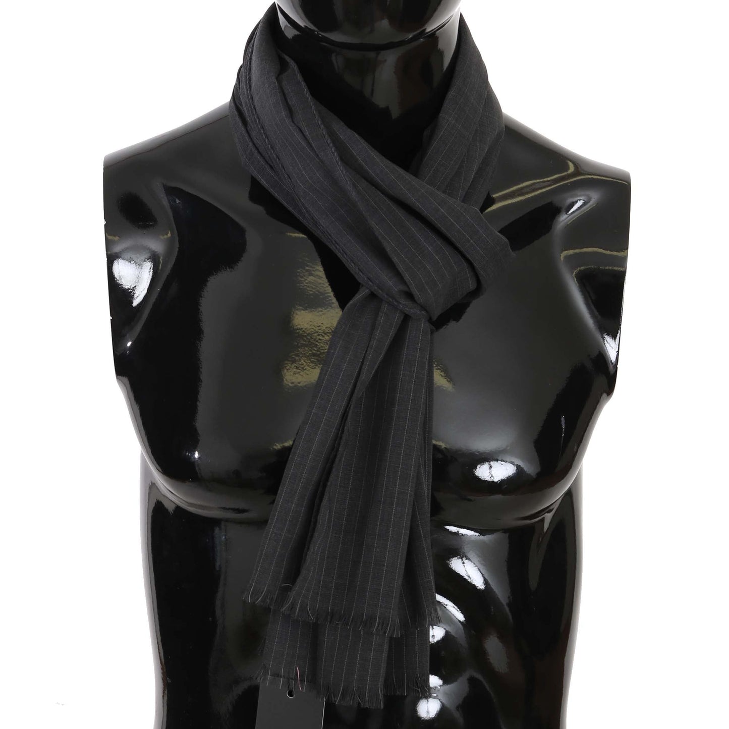 Dolce & Gabbana Gray 100% Wool Striped Pattern Wrap Scarf