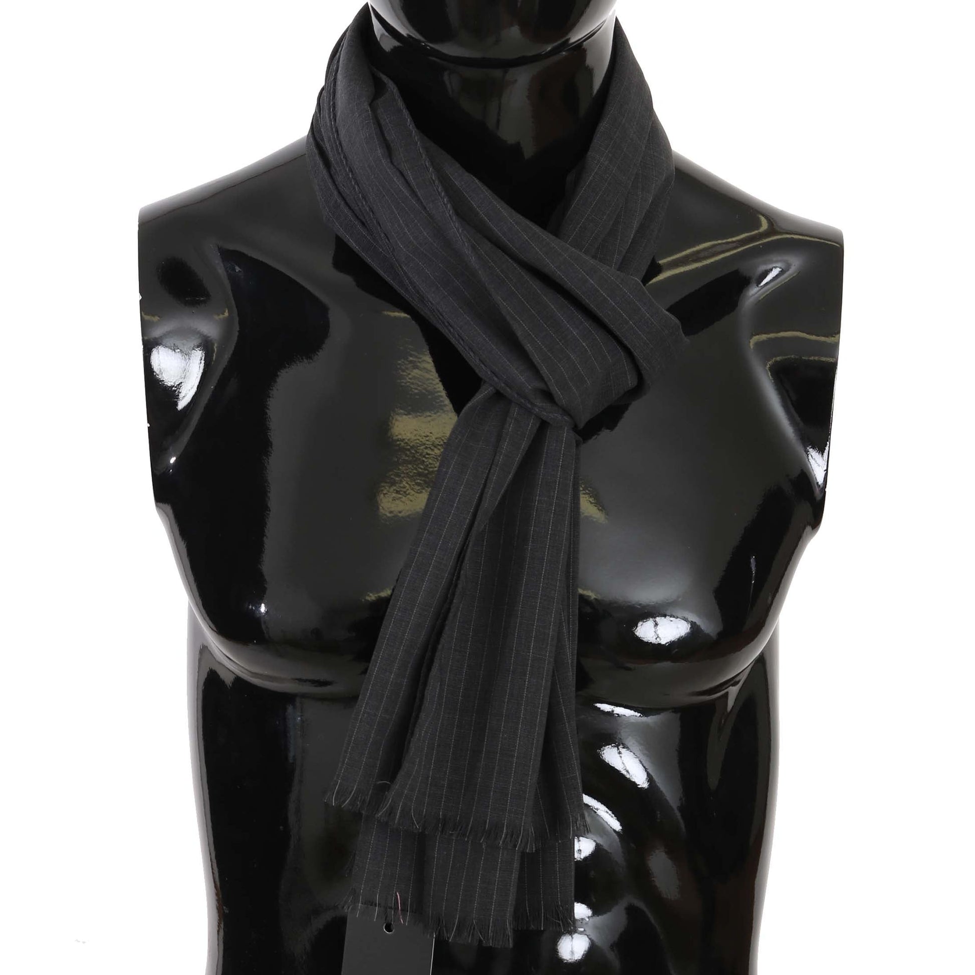 Dolce & Gabbana Gray 100% Wool Striped Pattern Wrap Scarf