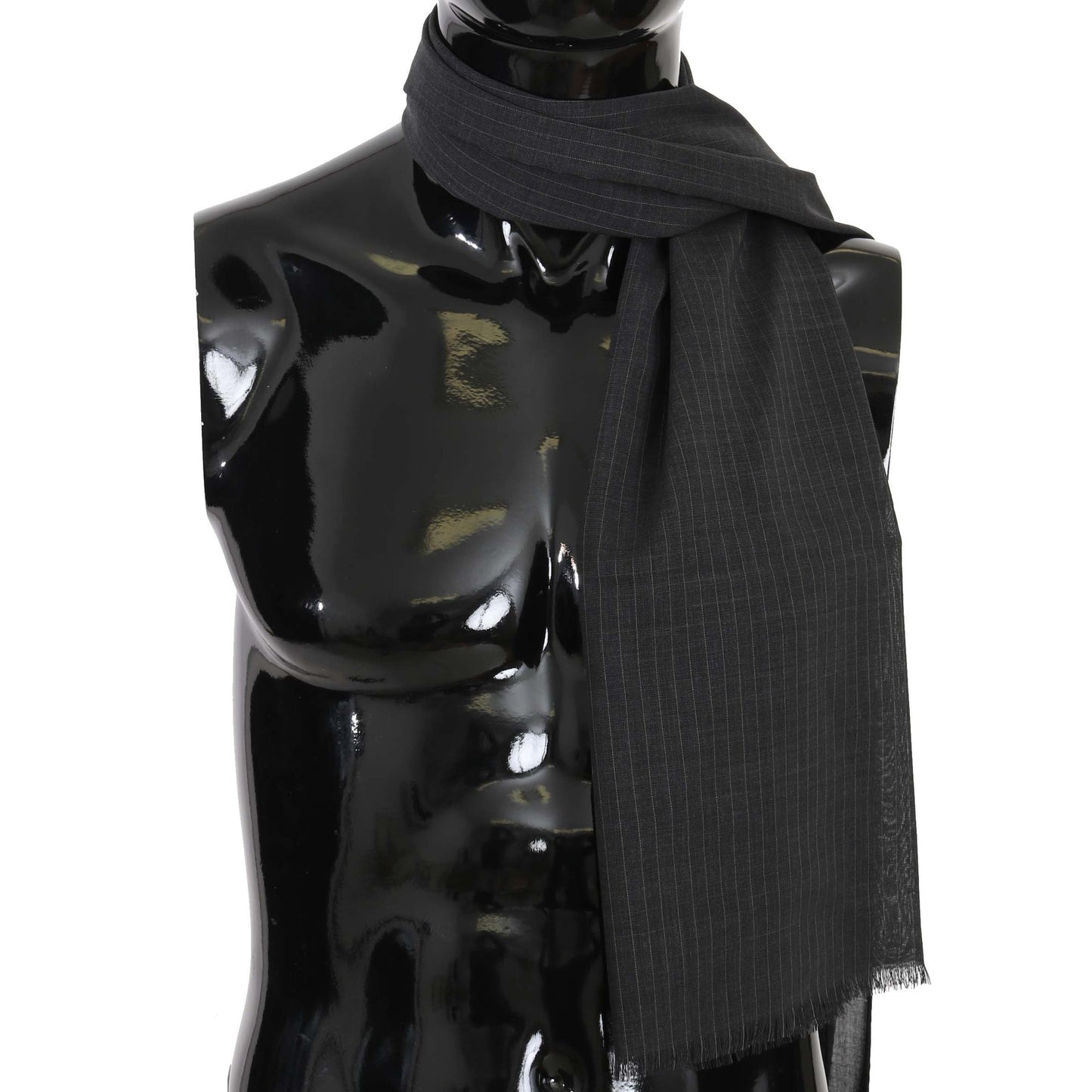 Dolce & Gabbana Gray 100% Wool Striped Pattern Wrap Scarf