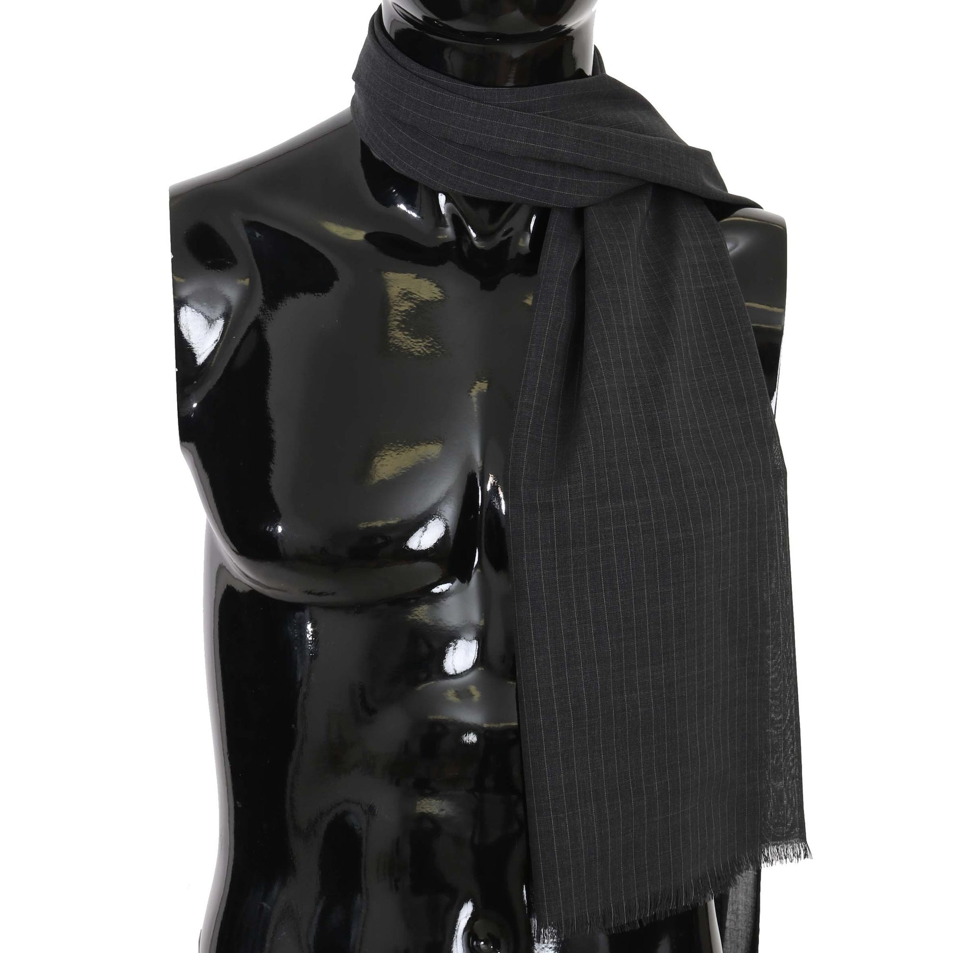 Dolce & Gabbana Gray 100% Wool Striped Pattern Wrap Scarf