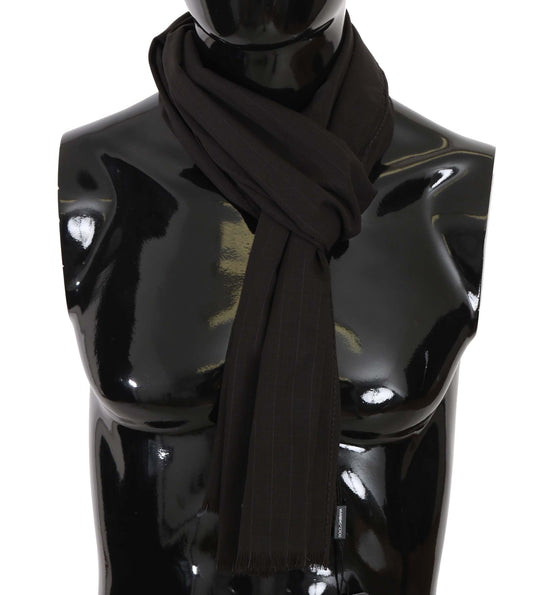 Dolce & Gabbana Brown Virgin Wool Striped Pattern Wrap Scarf Dolce & Gabbana