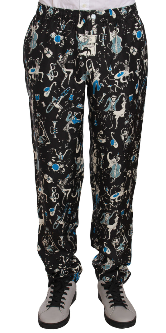 Dolce & Gabbana Black Musical Instrument Sleepwear Pants Dolce & Gabbana