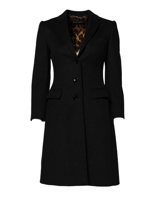 Dolce & Gabbana Black Wool Long Sleeves Trench Coat Jacket Dolce & Gabbana