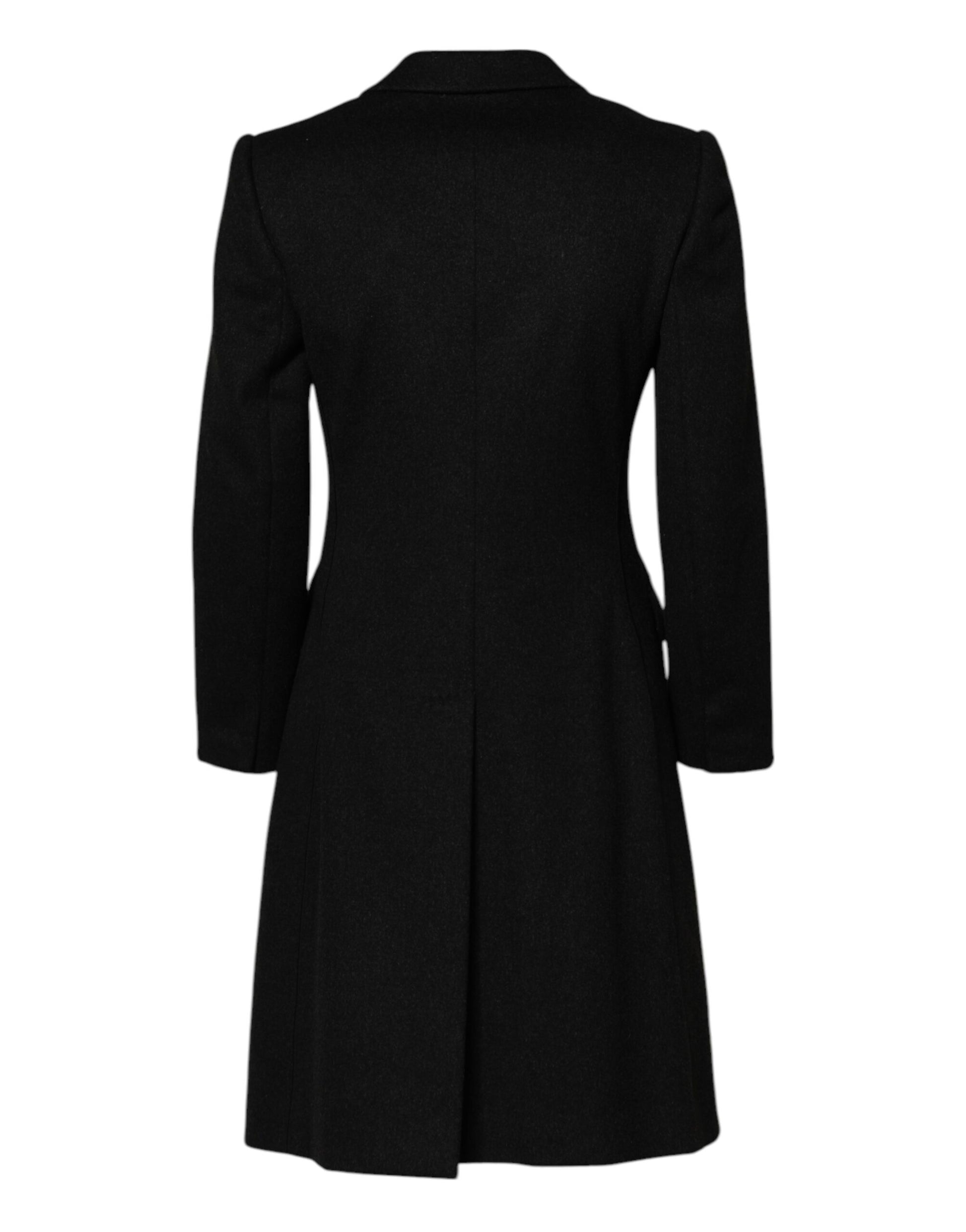 Dolce & Gabbana Black Wool Long Sleeves Trench Coat Jacket Dolce & Gabbana