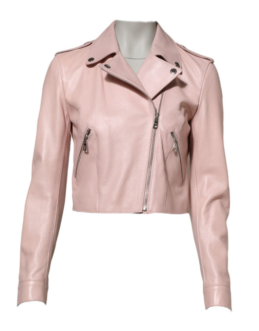 Dolce & Gabbana Light Pink Collar Leather Women Biker Jacket Dolce & Gabbana