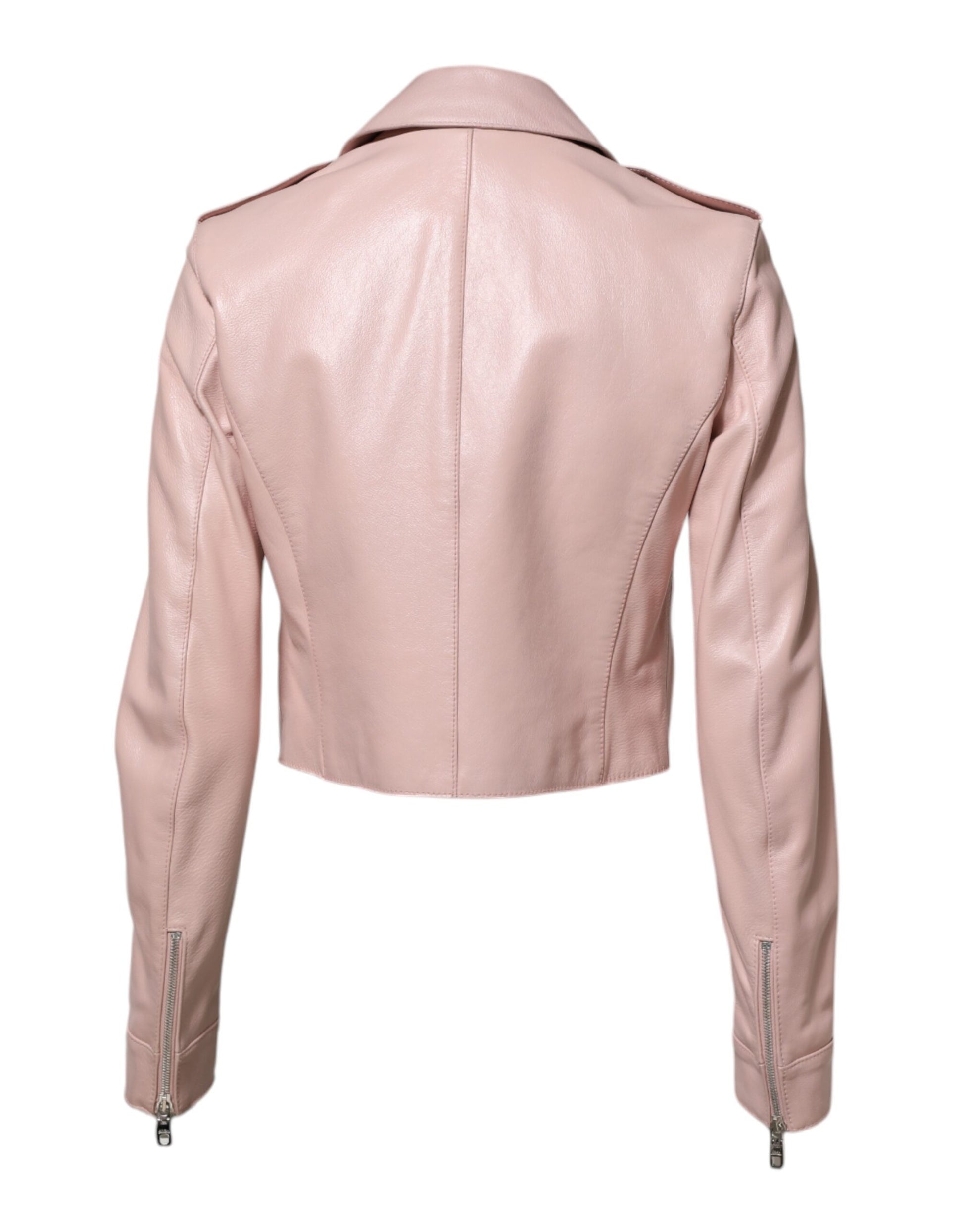 Dolce & Gabbana Light Pink Collar Leather Women Biker Jacket Dolce & Gabbana