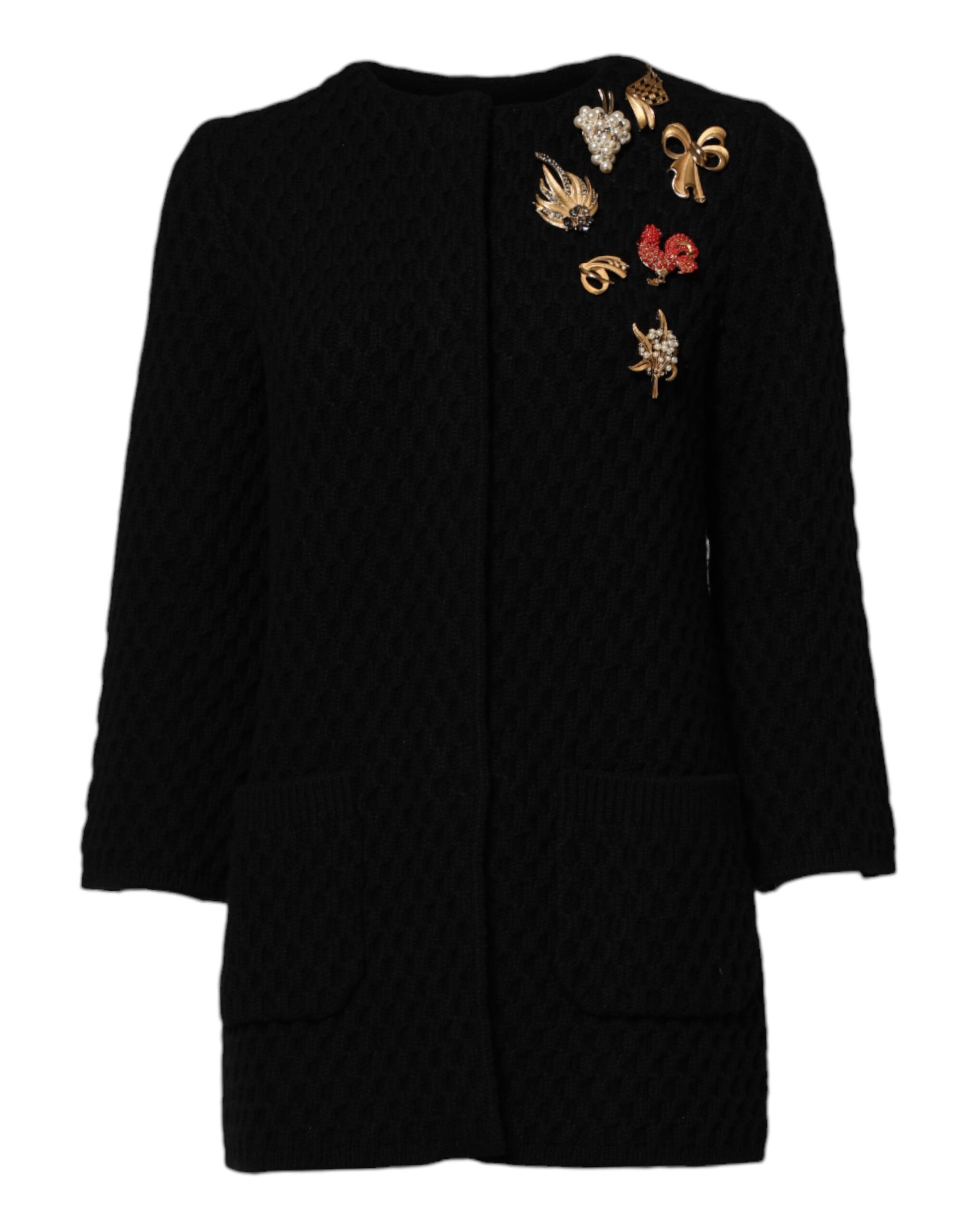 Dolce & Gabbana Black Cashmere Quilted Embellished Jacket Dolce & Gabbana