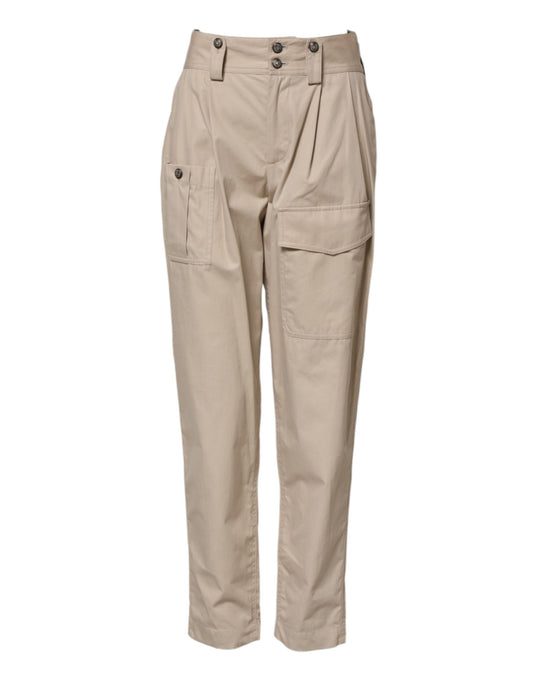 Dolce & Gabbana Beige Cotton High Waisted Pants Dolce & Gabbana