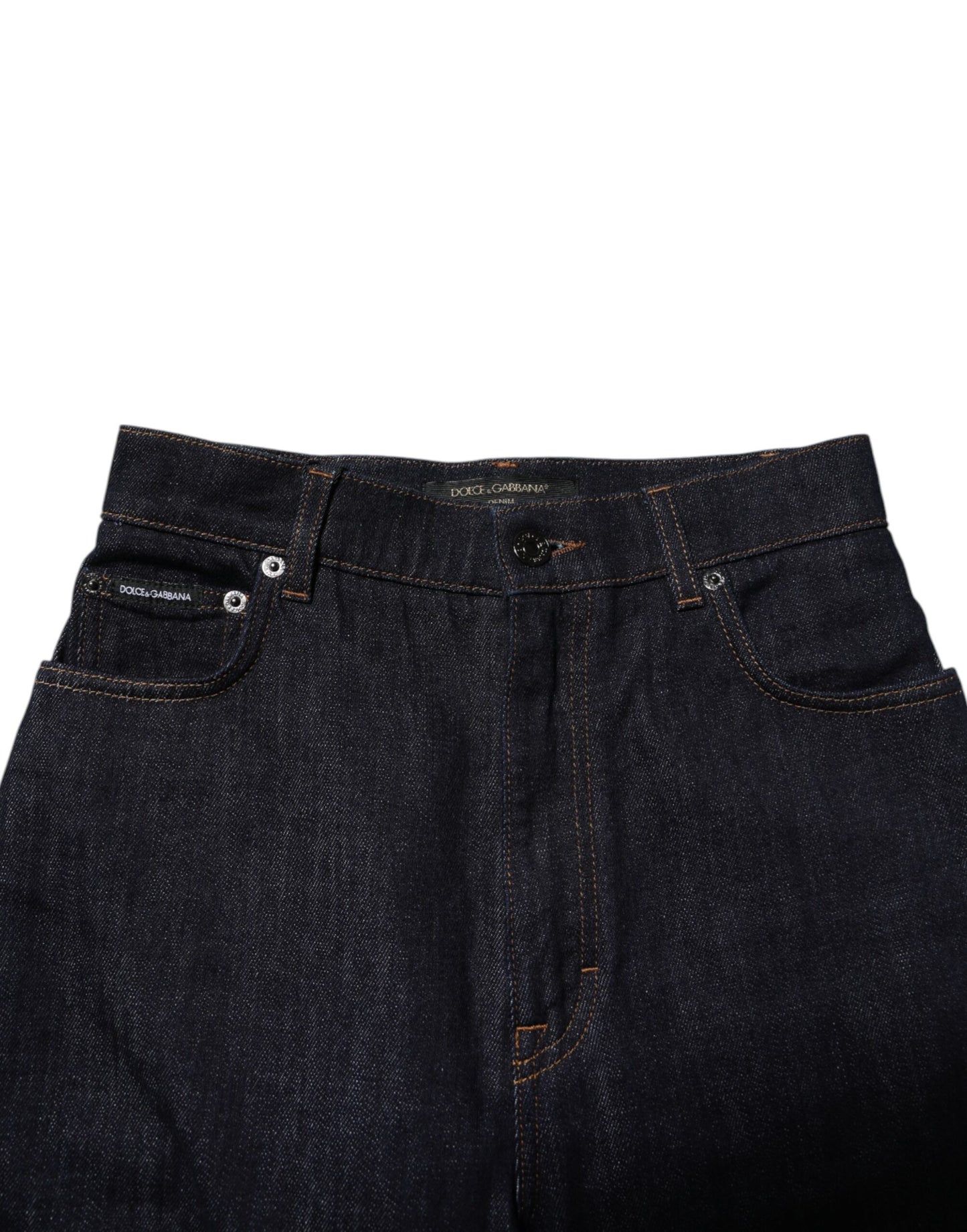 Dolce & Gabbana Blue Cotton High Waisted Flared Denim Jeans Dolce & Gabbana