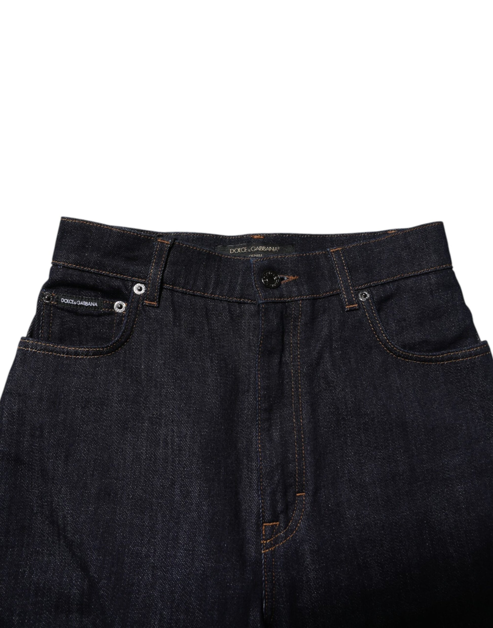 Dolce & Gabbana Blue Cotton High Waisted Flared Denim Jeans Dolce & Gabbana