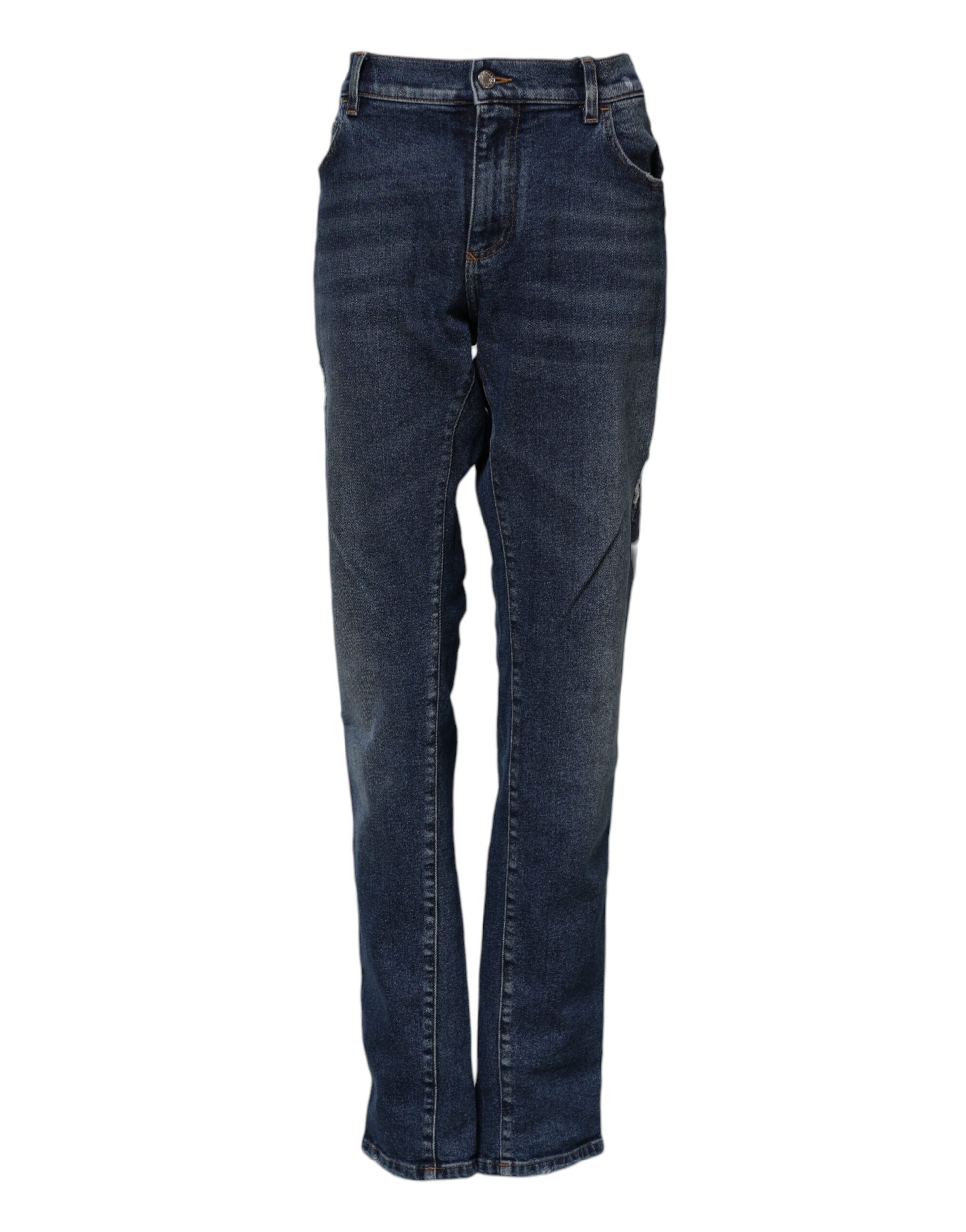 Dolce & Gabbana Blue Cotton Mid Waisted Straight Denim Jeans Dolce & Gabbana