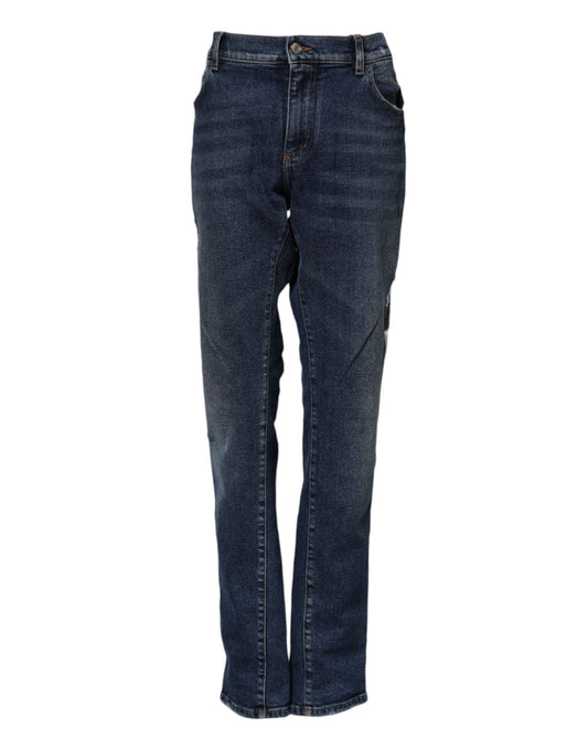 Dolce & Gabbana Blue Cotton Mid Waisted Straight Denim Jeans Dolce & Gabbana