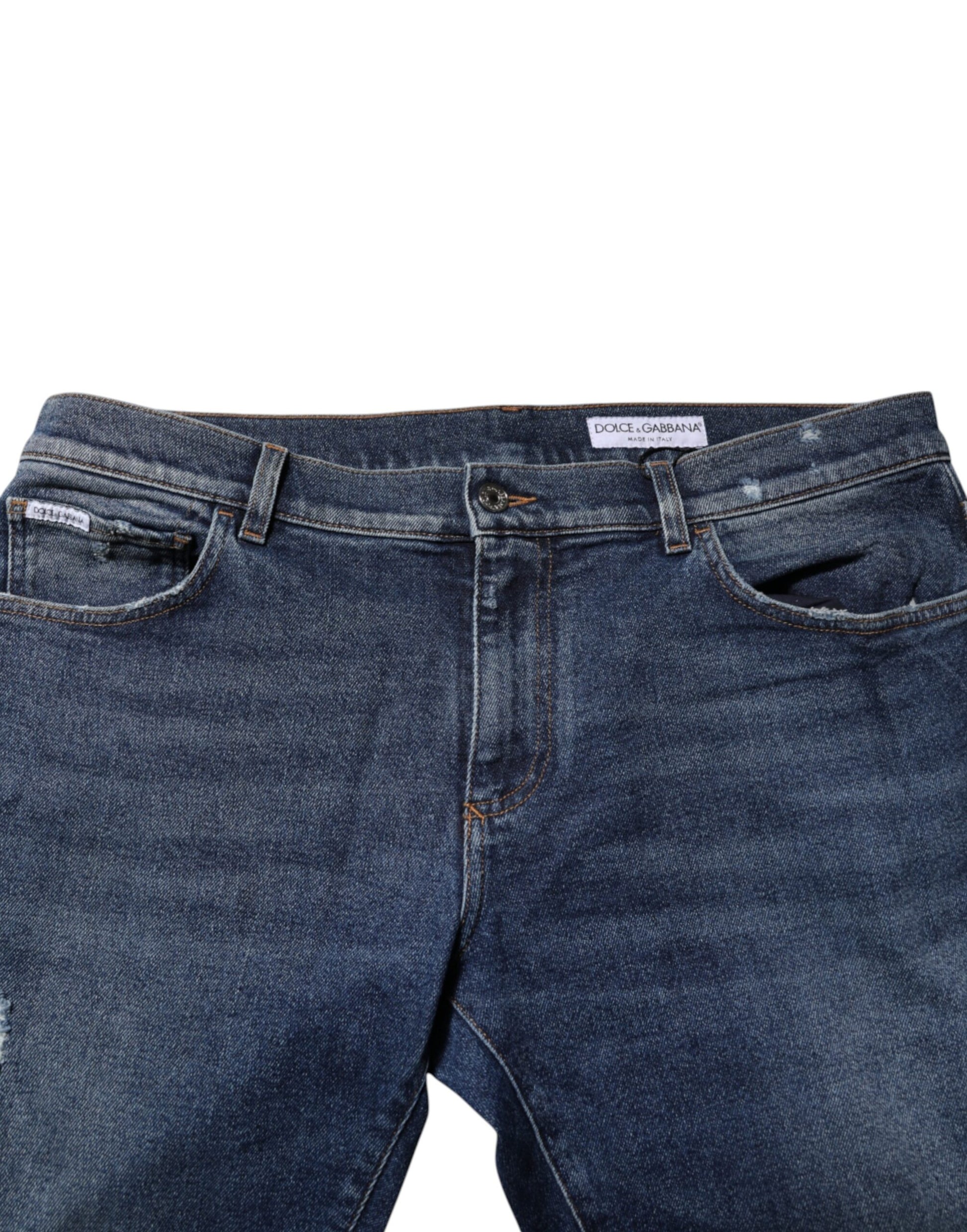 Dolce & Gabbana Blue Cotton Mid Waisted Straight Denim Jeans Dolce & Gabbana