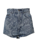 Dolce & Gabbana Blue Floral Print Denim Cotton Hot Pants Shorts - Eljoys Fashion 