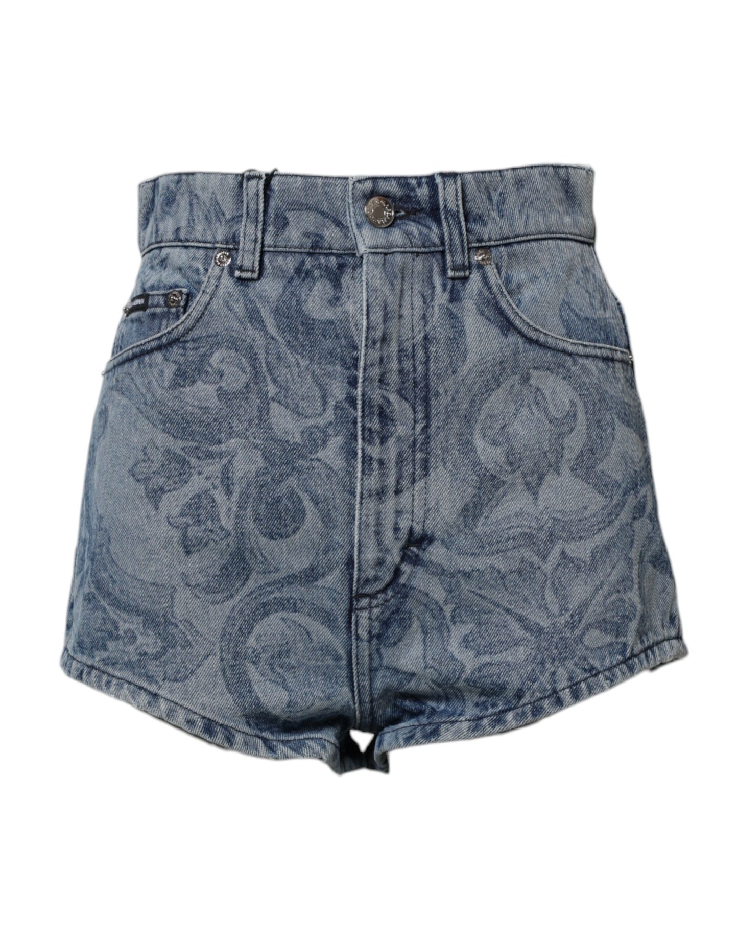 Dolce & Gabbana Blue Floral Print Denim Cotton Hot Pants Shorts Dolce & Gabbana
