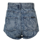 Dolce & Gabbana Blue Floral Print Denim Cotton Hot Pants Shorts