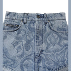 Dolce & Gabbana Blue Floral Print Denim Cotton Hot Pants Shorts