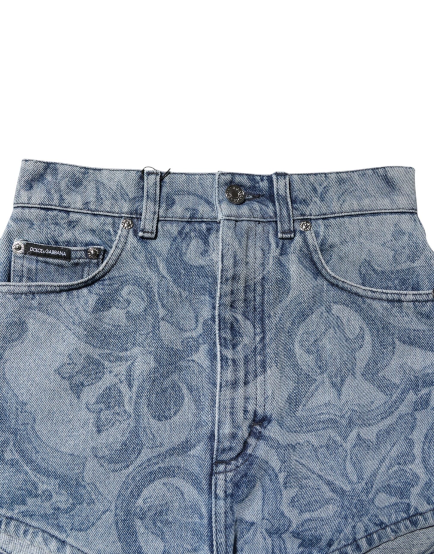 Dolce & Gabbana Blue Floral Print Denim Cotton Hot Pants Shorts Dolce & Gabbana