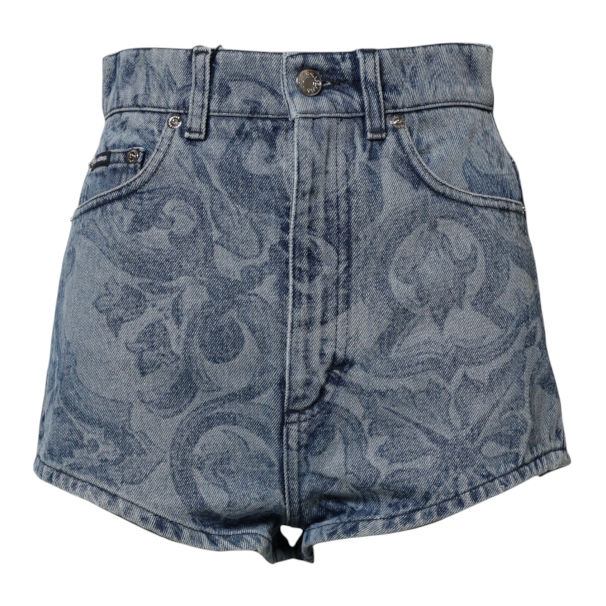 Dolce & Gabbana Blue Floral Print Denim Cotton Hot Pants Shorts Dolce & Gabbana