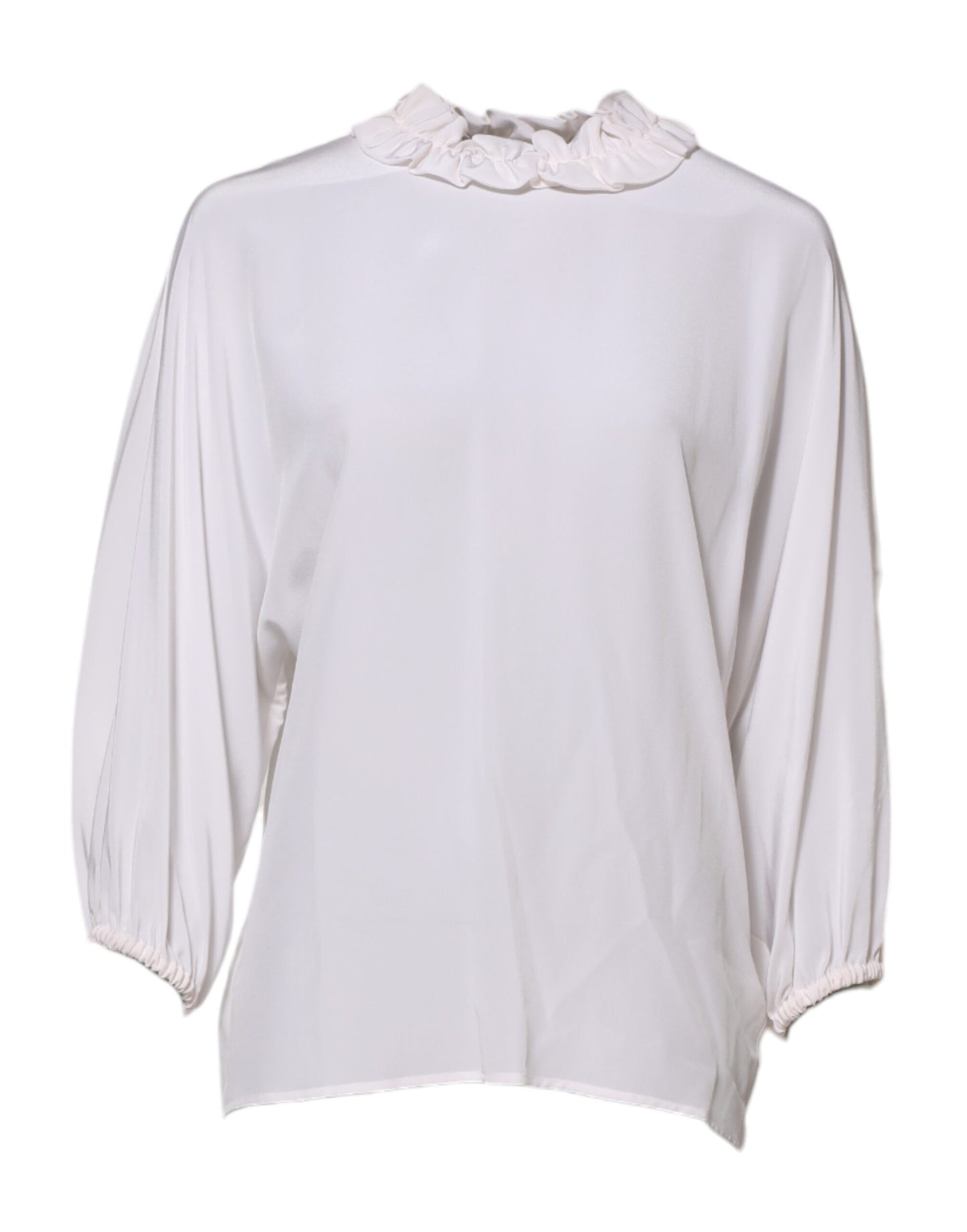 Dolce & Gabbana White Ruffled Neckline Blouse Pullover Top Dolce & Gabbana