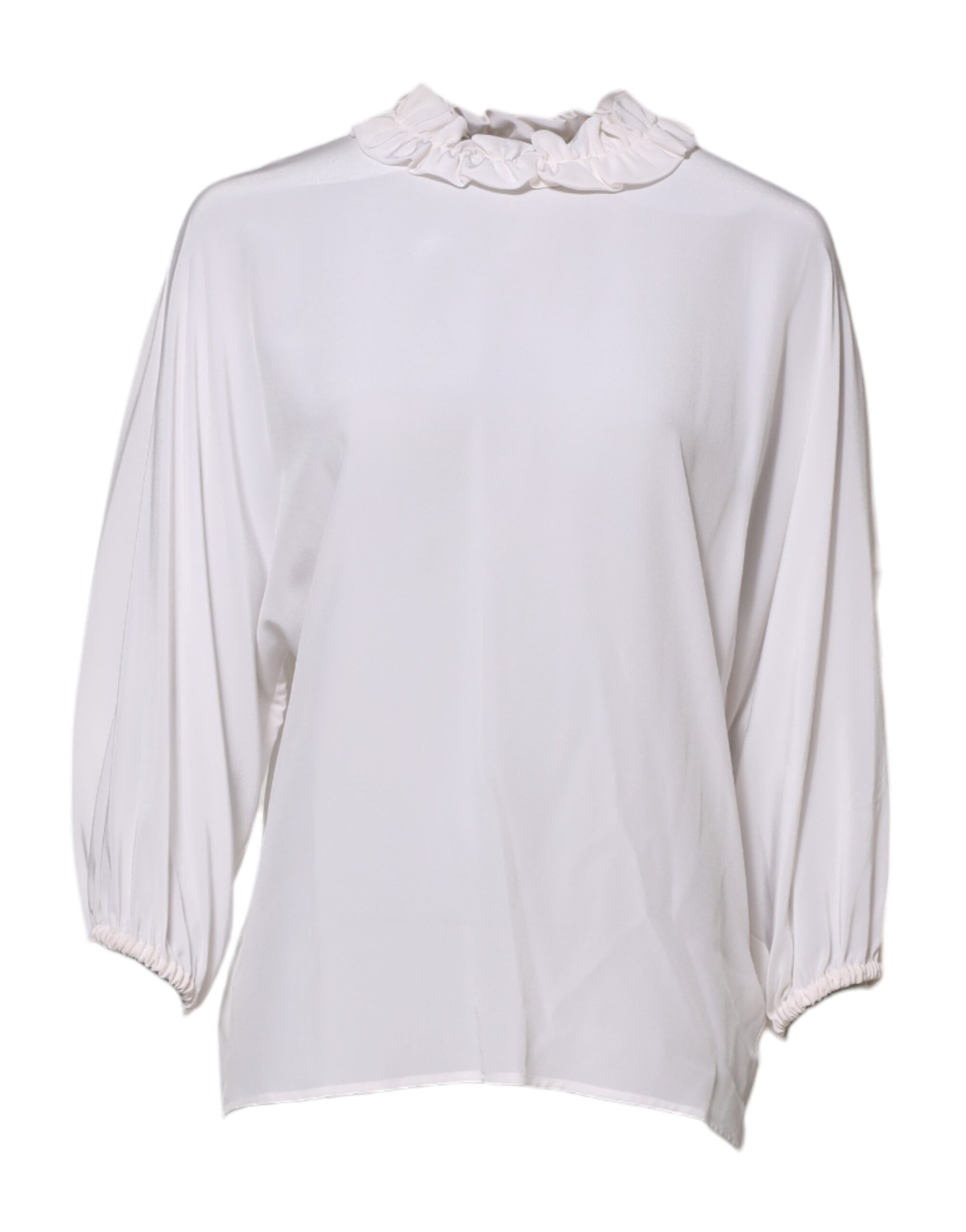 Dolce & Gabbana White Ruffled Neckline Blouse Pullover Top Dolce & Gabbana