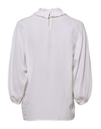 Dolce & Gabbana White Ruffled Neckline Blouse Pullover Top