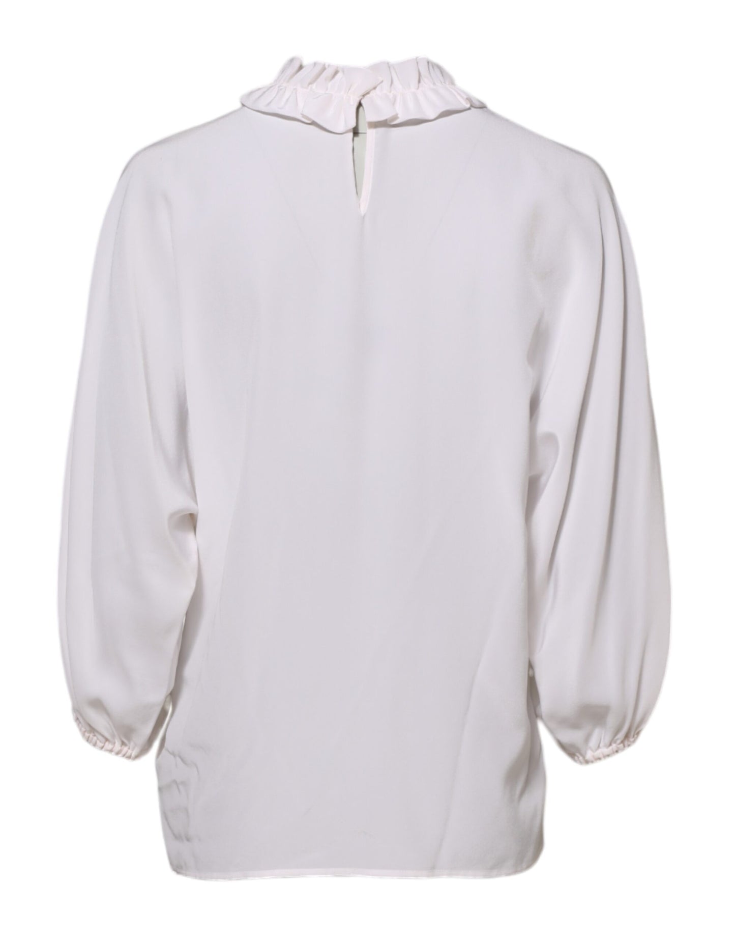 Dolce & Gabbana White Ruffled Neckline Blouse Pullover Top Dolce & Gabbana