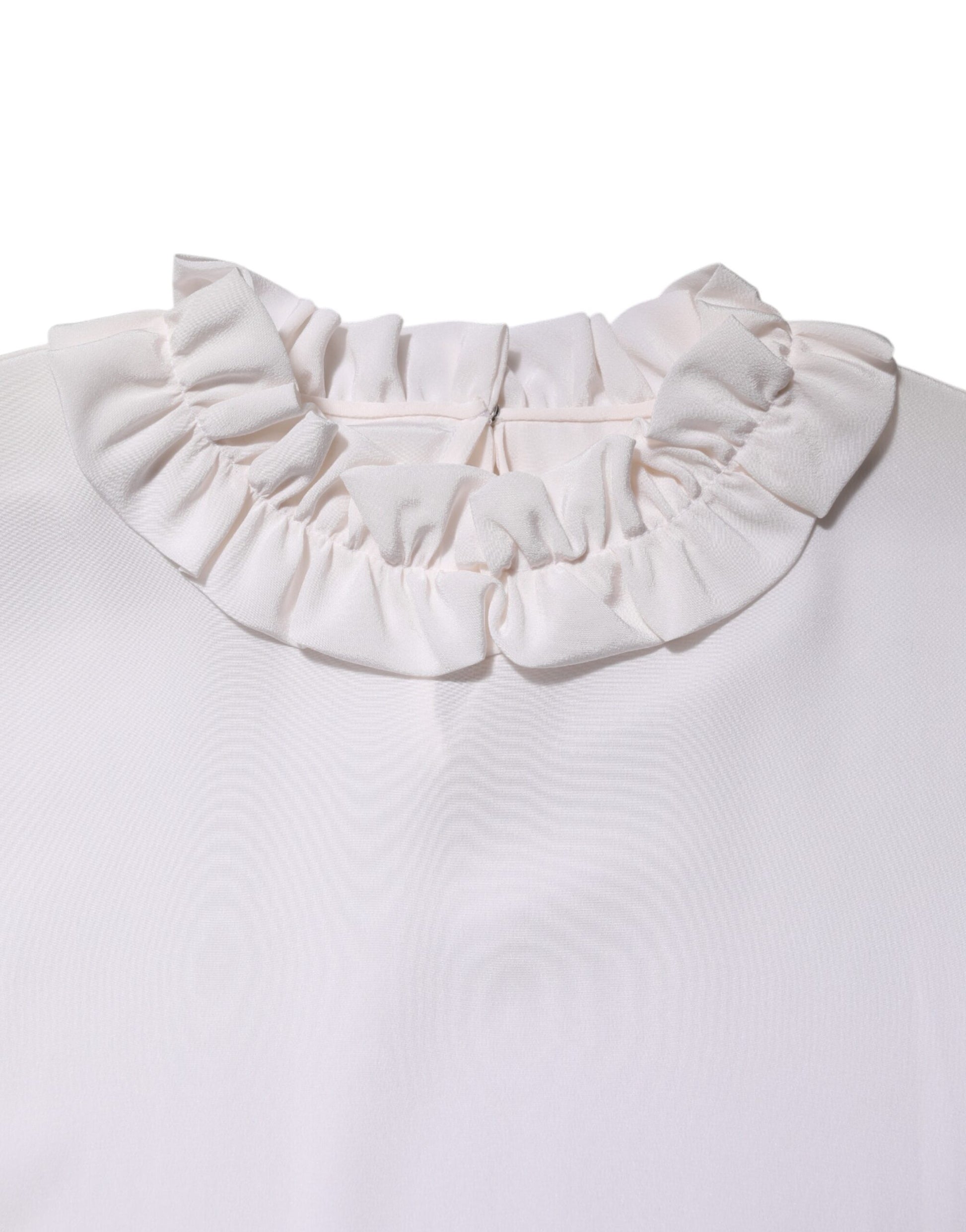 Dolce & Gabbana White Ruffled Neckline Blouse Pullover Top Dolce & Gabbana