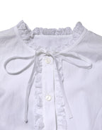 Dolce & Gabbana White Ruffled Lace Embellished Blouse Top