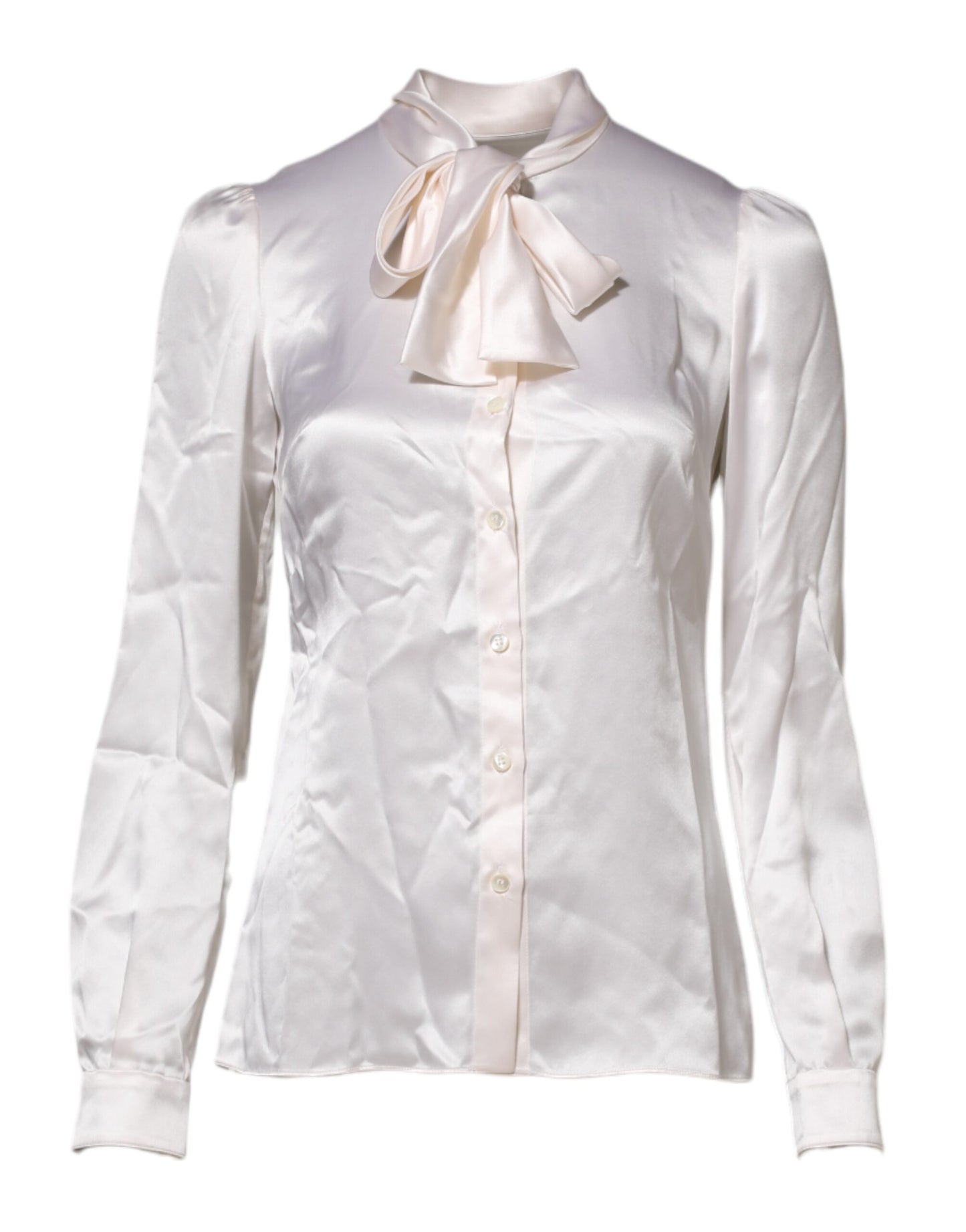 Dolce & Gabbana White Ascot Collar Long Sleeve Blouse Top Dolce & Gabbana