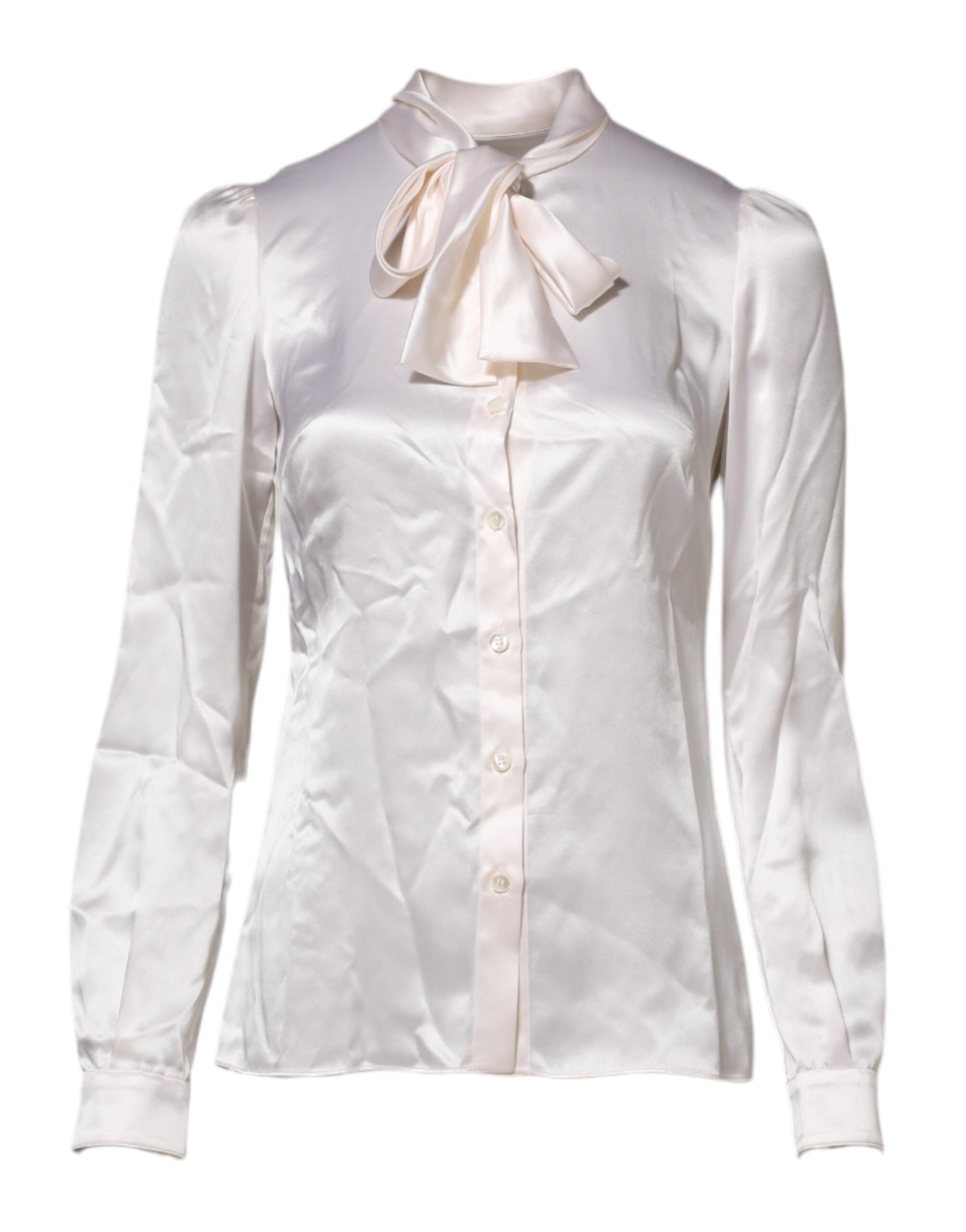 Dolce & Gabbana White Ascot Collar Long Sleeve Blouse Top Dolce & Gabbana