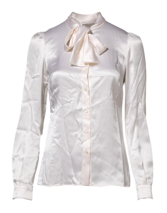 Dolce & Gabbana White Ascot Collar Long Sleeve Blouse Top Dolce & Gabbana
