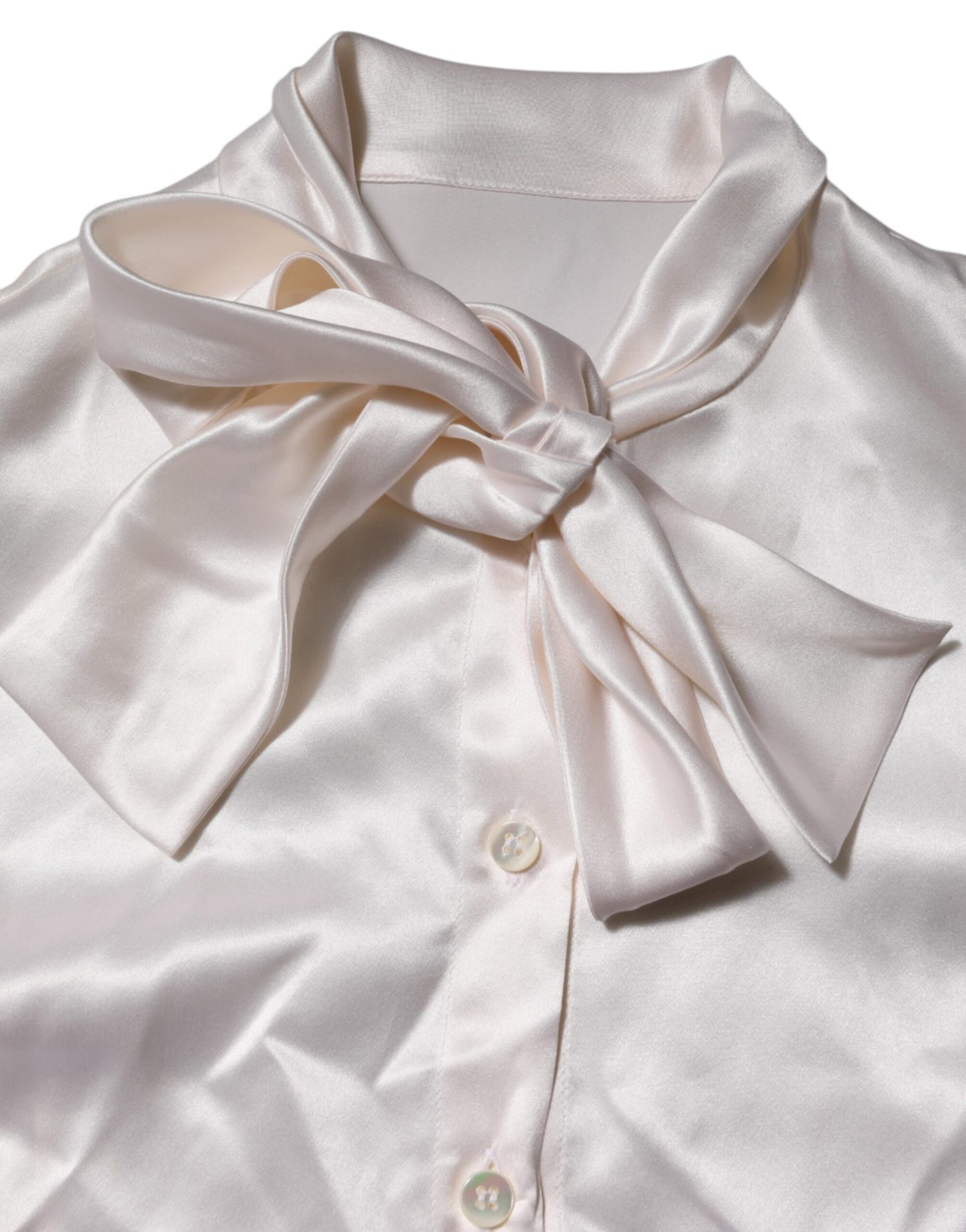 Dolce & Gabbana White Ascot Collar Long Sleeve Blouse Top Dolce & Gabbana