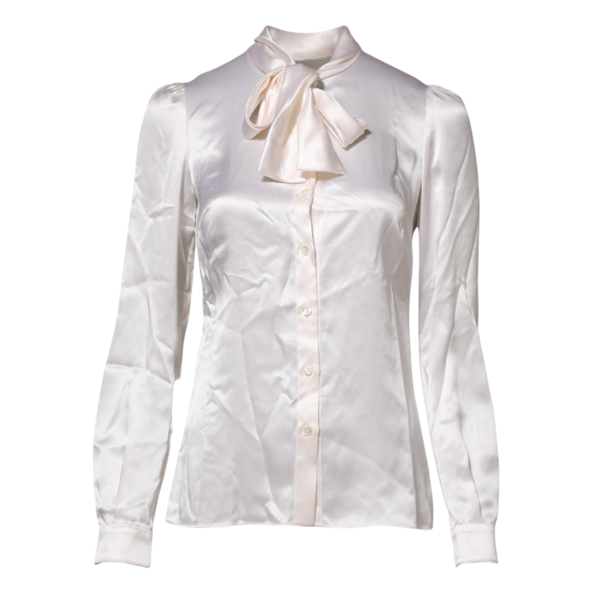 Dolce & Gabbana White Ascot Collar Long Sleeve Blouse Top Dolce & Gabbana