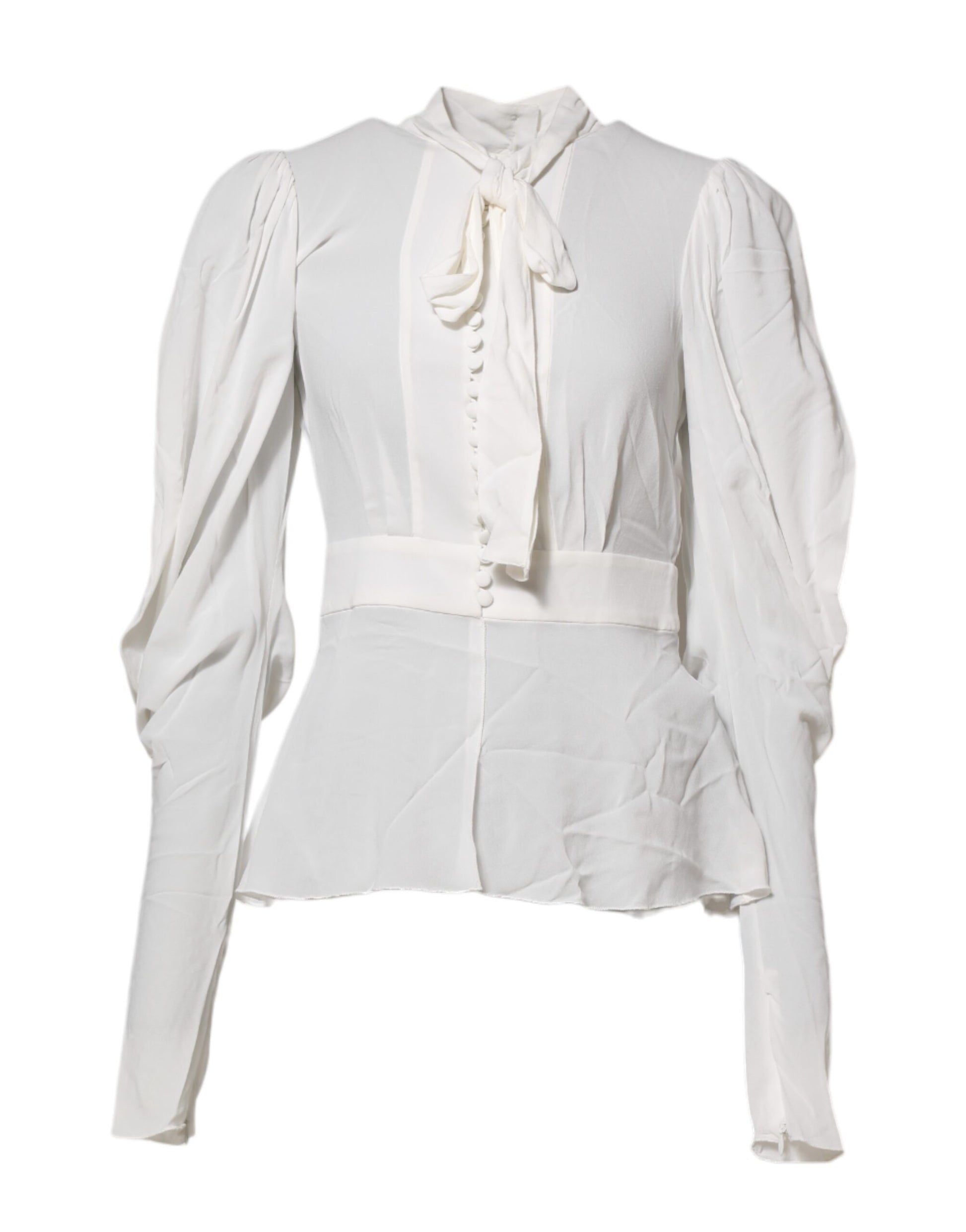 Dolce & Gabbana White Viscose Ascot Collar Long Sleeves Top Dolce & Gabbana