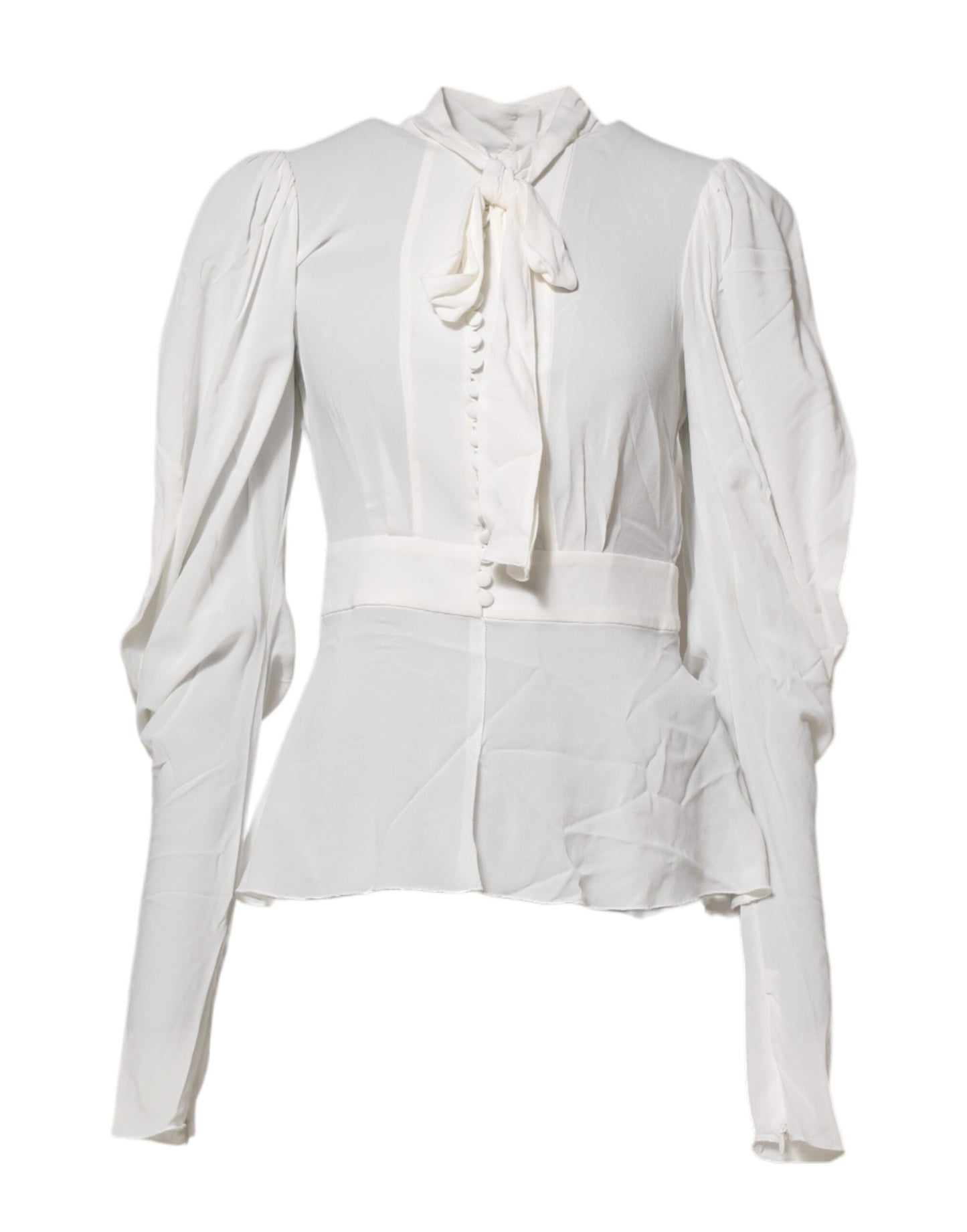 Dolce & Gabbana White Viscose Ascot Collar Long Sleeves Top Dolce & Gabbana
