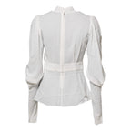 Dolce & Gabbana White Viscose Ascot Collar Long Sleeves Top