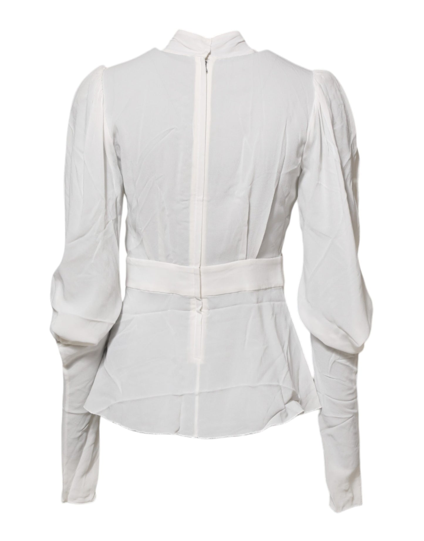 Dolce & Gabbana White Viscose Ascot Collar Long Sleeves Top Dolce & Gabbana