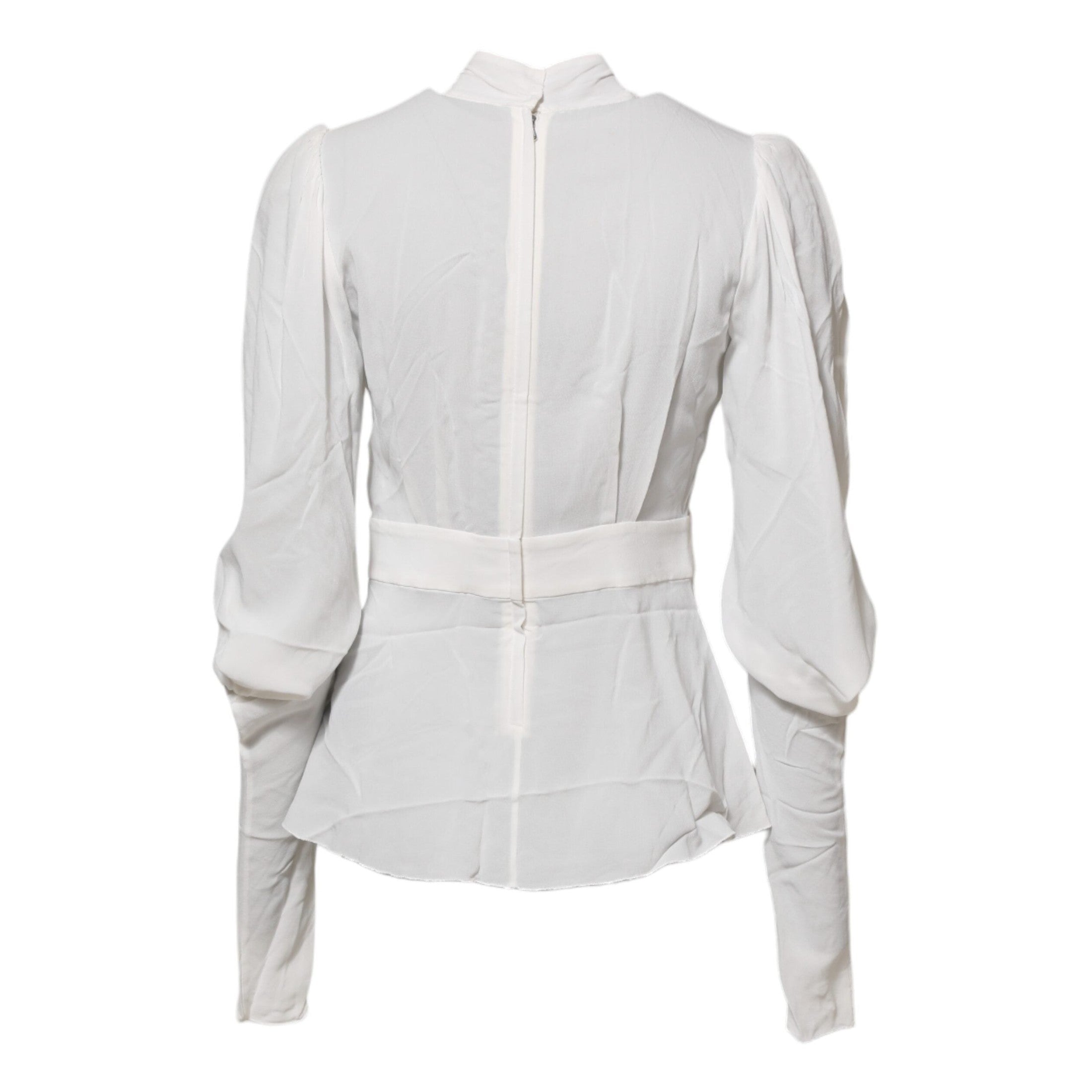 Dolce & Gabbana White Viscose Ascot Collar Long Sleeves Top