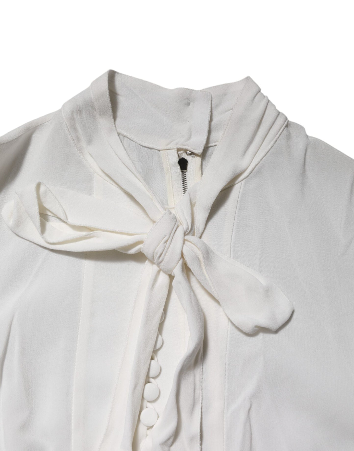 Dolce & Gabbana White Viscose Ascot Collar Long Sleeves Top Dolce & Gabbana