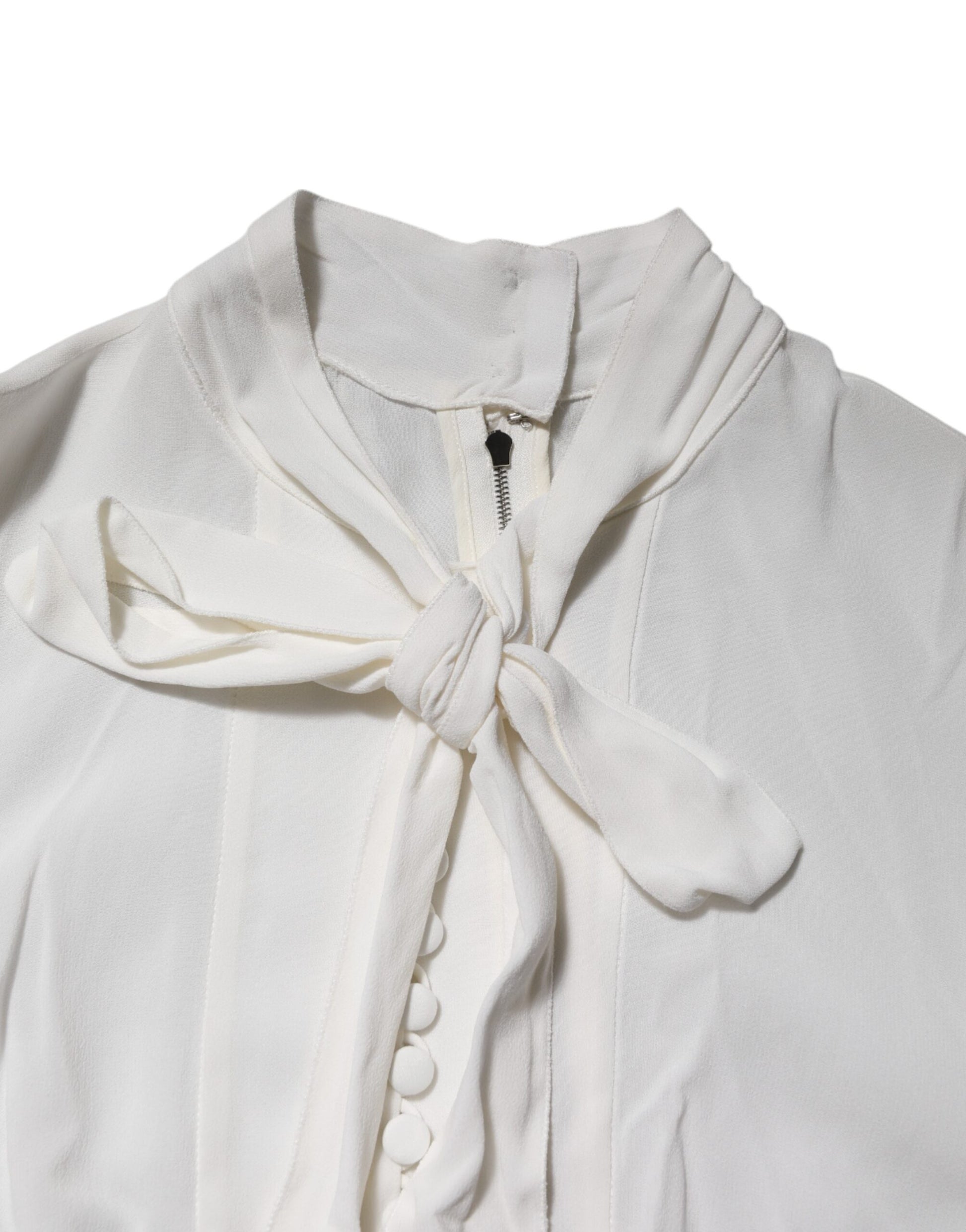 Dolce & Gabbana White Viscose Ascot Collar Long Sleeves Top Dolce & Gabbana